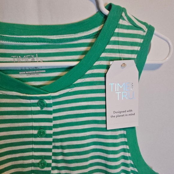 Time and‎ Tru Striped Henley Dress Women's Size S Sleeveless Casual Green White - Picture 4 of 8